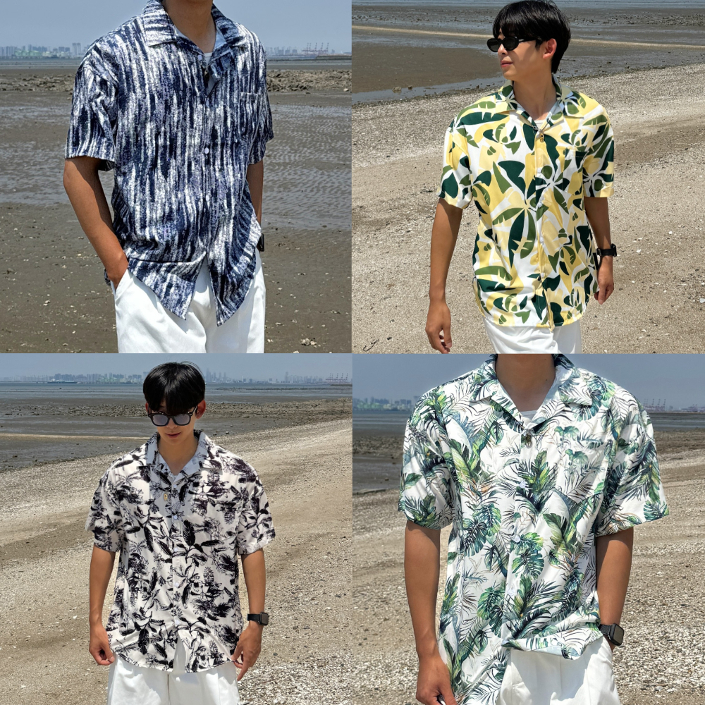 남자 에페 오버핏 여름 4종선택 하와이안 비치 바캉스 반팔 셔츠 남방