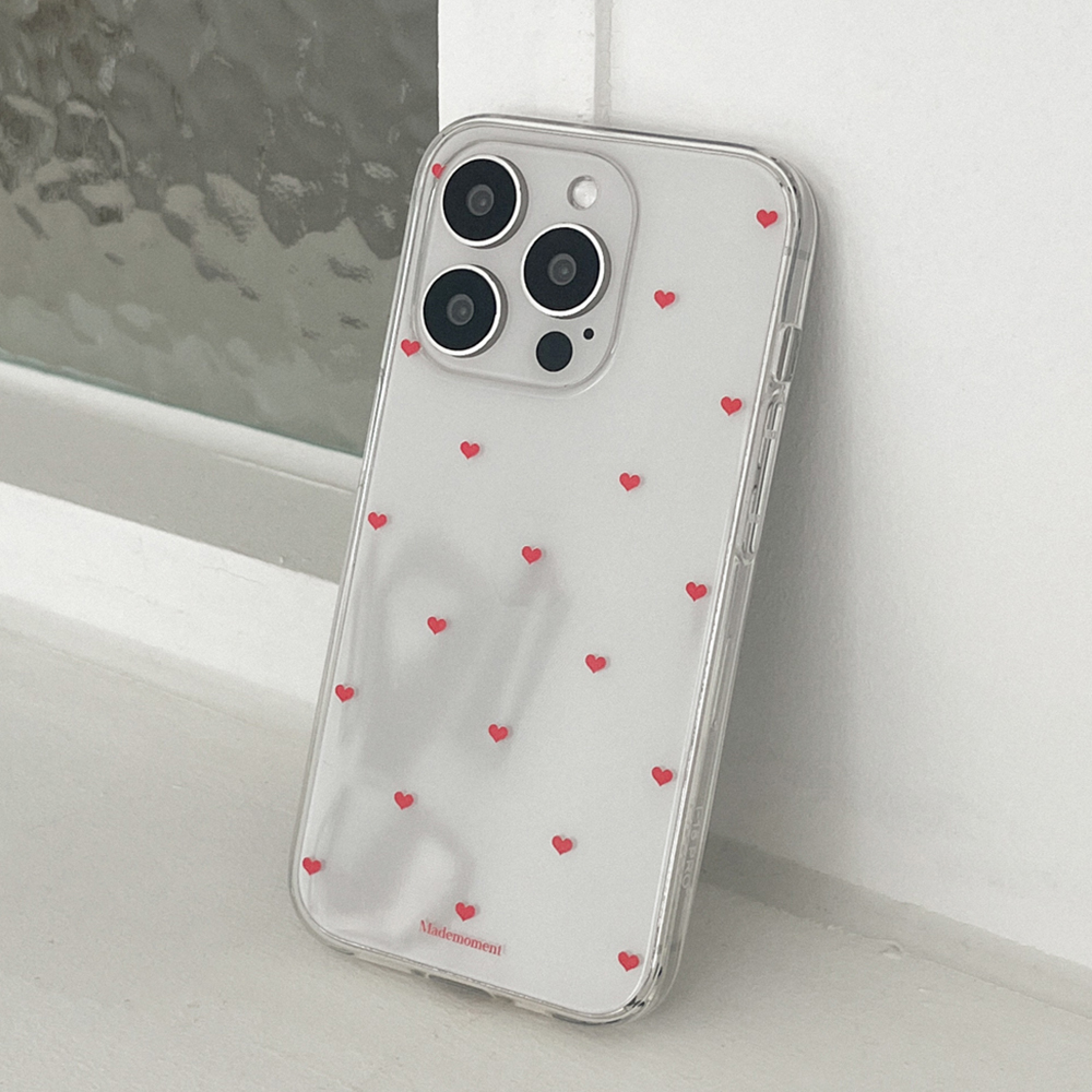 small heart pattern 아이폰 15pro 케이스 클리어 투명 젤리 red - 상세 이미지 2