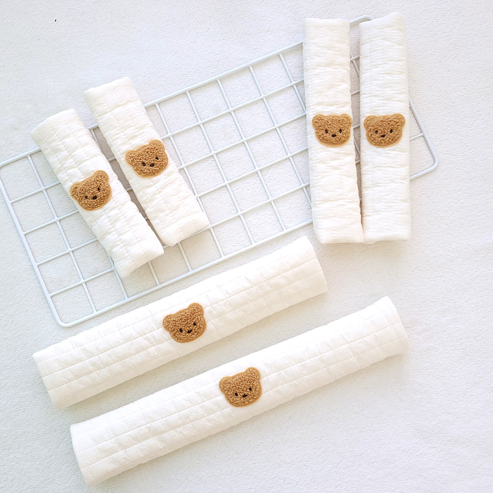 곰돌이 누빔 유모차 안전바커버 안전 벨트커버 침받이