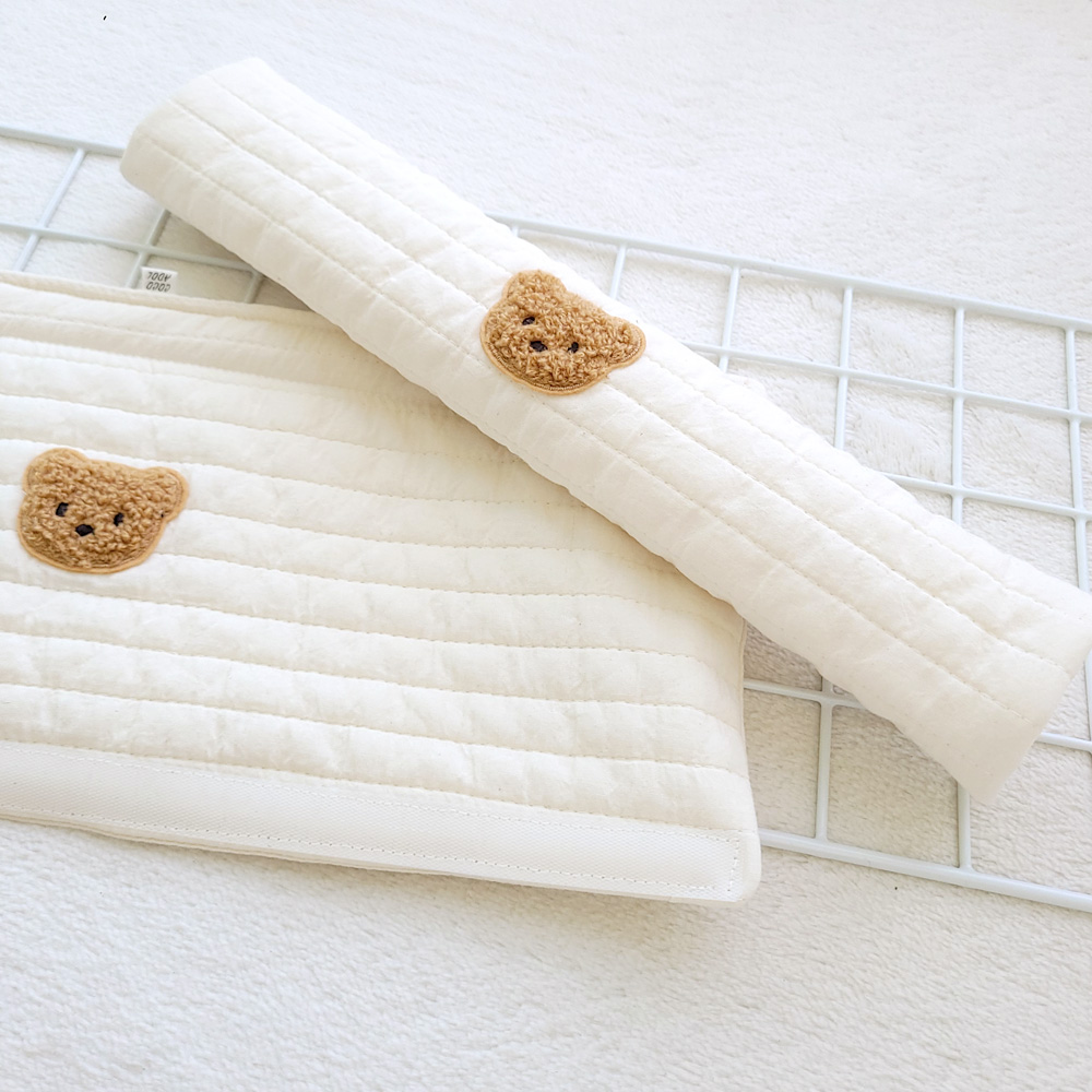 곰돌이 누빔 유모차 안전바커버 안전 벨트커버 침받이