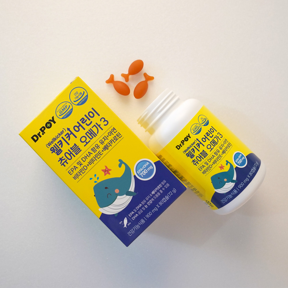 (60일분) 닥터포이 웰키커 어린이 츄어블 rTG 오메가3 오렌지맛 900mg x 80캡슐, 3개 - 상세 이미지 2