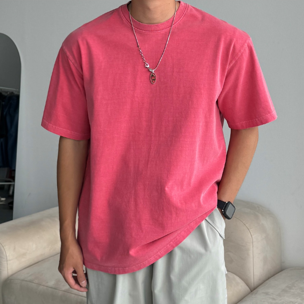 남자 조셉 오버핏 여름 텐타덤블 피그먼트 무지 반팔티 빅사이즈