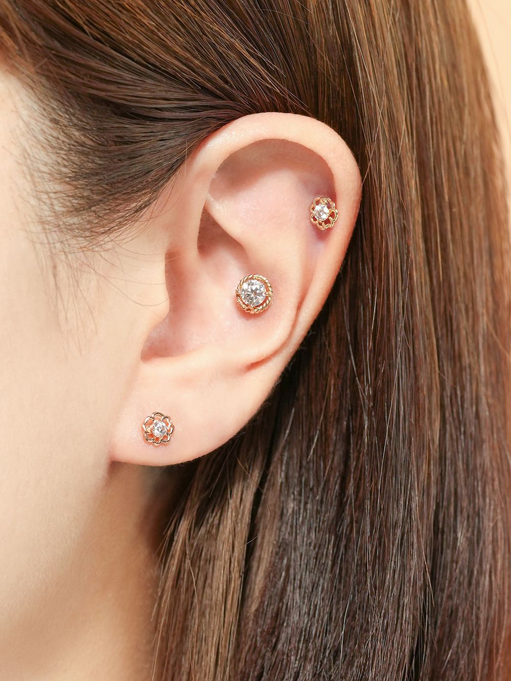 [0.8mm]14K 인터널 모이사나이트 다이아 팬지 라블렛 피어싱 귀걸이 - 상세 이미지 4