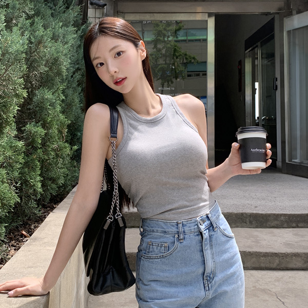 (캡내장쫀쫀스판저렴이비교불가!!) 에코 캡내장 세미크롭 골지 패드 나시 ts4103 - 상품 이미지