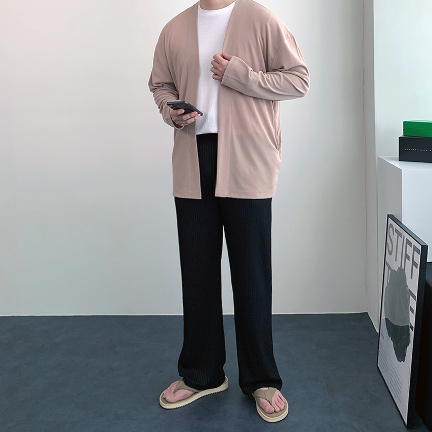 남자 얇은 여름 오픈카라 실켓 가디건 - 상세 이미지 3