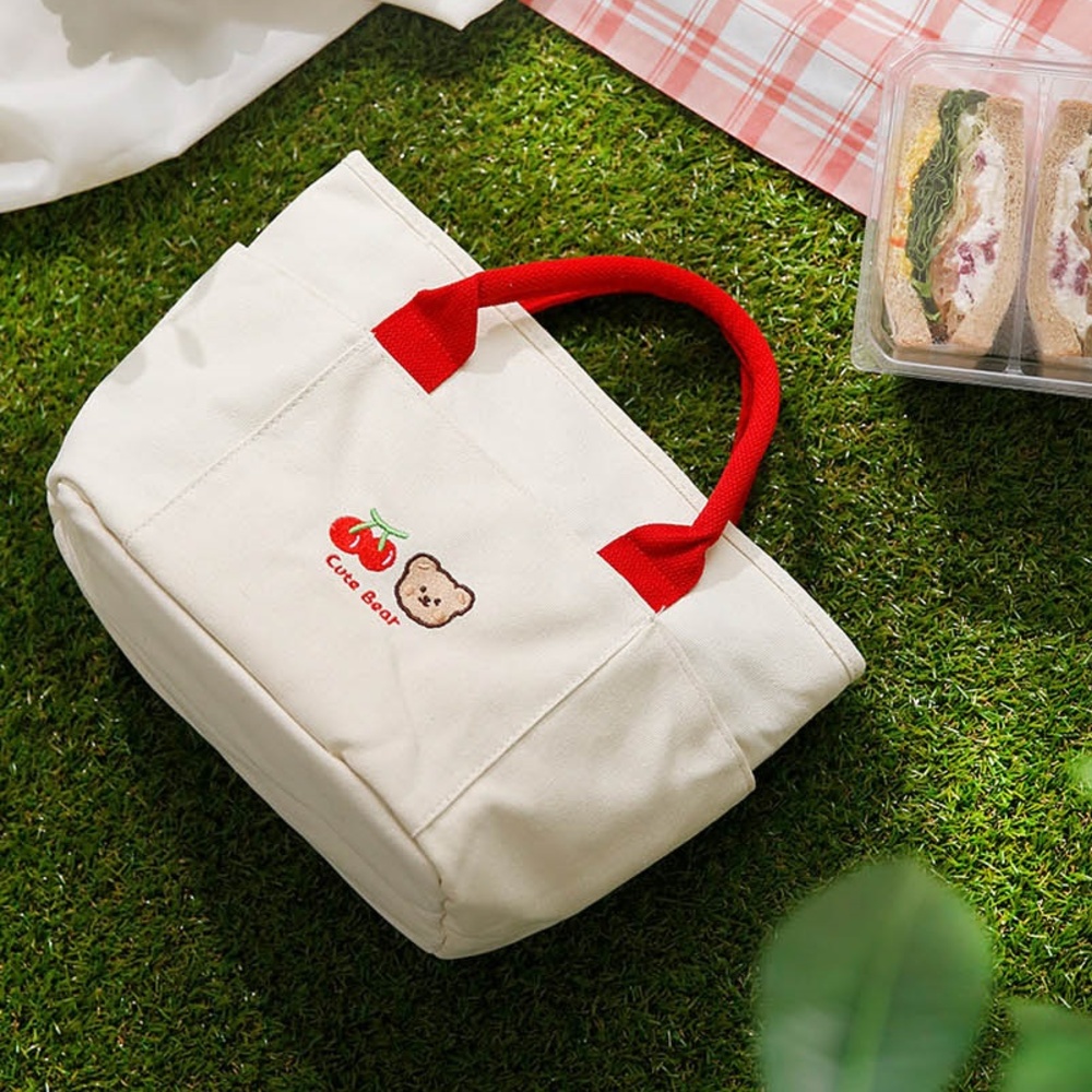 곰돌이 이유식 보온 보냉 가방 예쁜 캔버스 미니 아이스 쿨러백