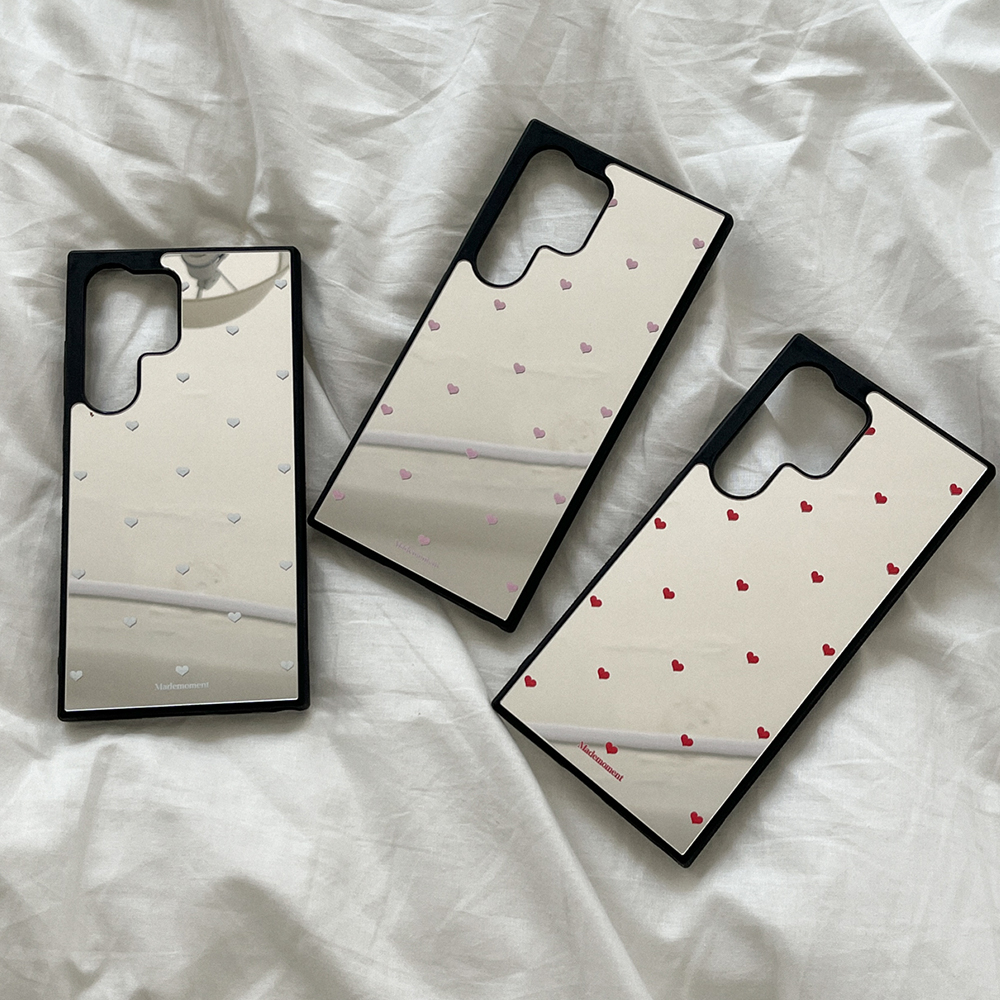 small heart pattern 아이폰 15pro 미러 범퍼 케이스 red - 상세 이미지 4