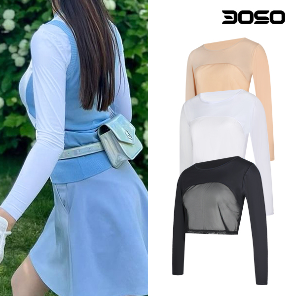 여성골프 볼레로 골프이너웨어 크롭티냉감 아이스 쿨 살색팔토시 이너티셔츠 메쉬 여름 UV차단