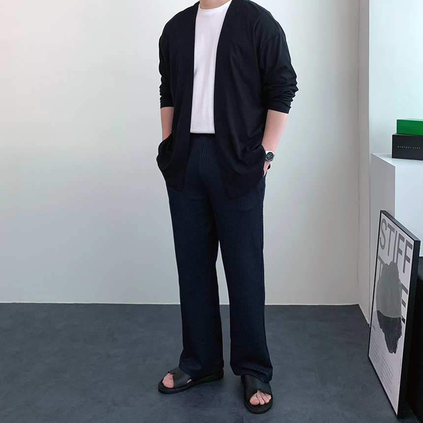 남자 얇은 여름 오픈카라 실켓 가디건 - 상세 이미지 2