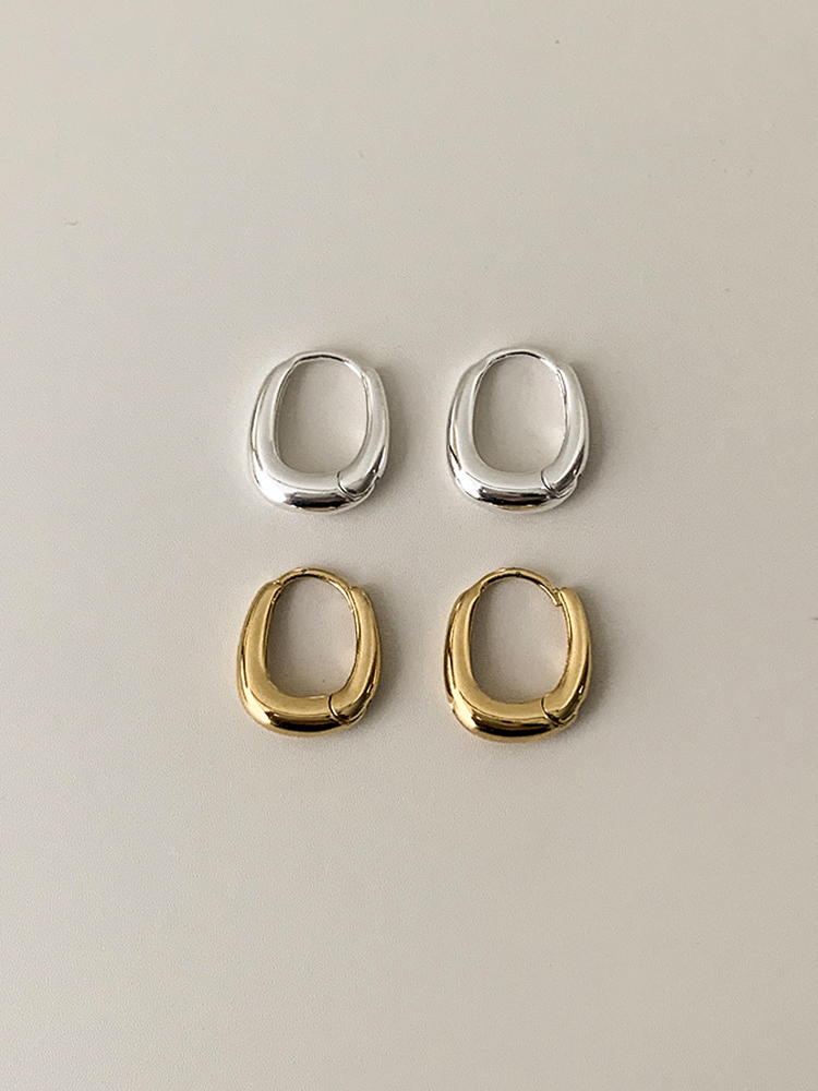 14k 볼드 원터치 이어링 - 여성 사각 물방울 스퀘어 데일리 작은 링귀걸이