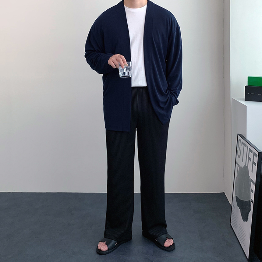 남자 얇은 여름 오픈카라 실켓 가디건 - 상세 이미지 4