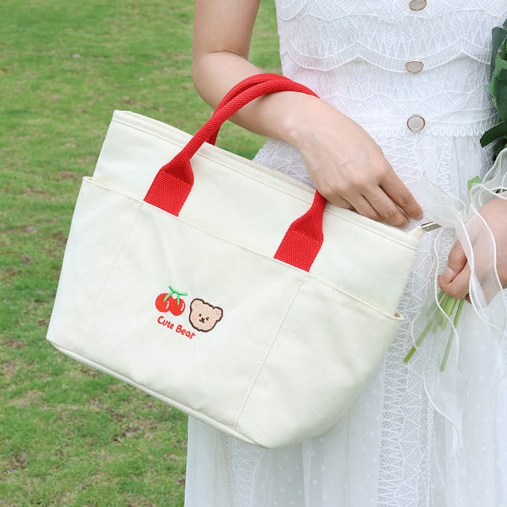 곰돌이 이유식 보온 보냉 가방 예쁜 캔버스 미니 아이스 쿨러백