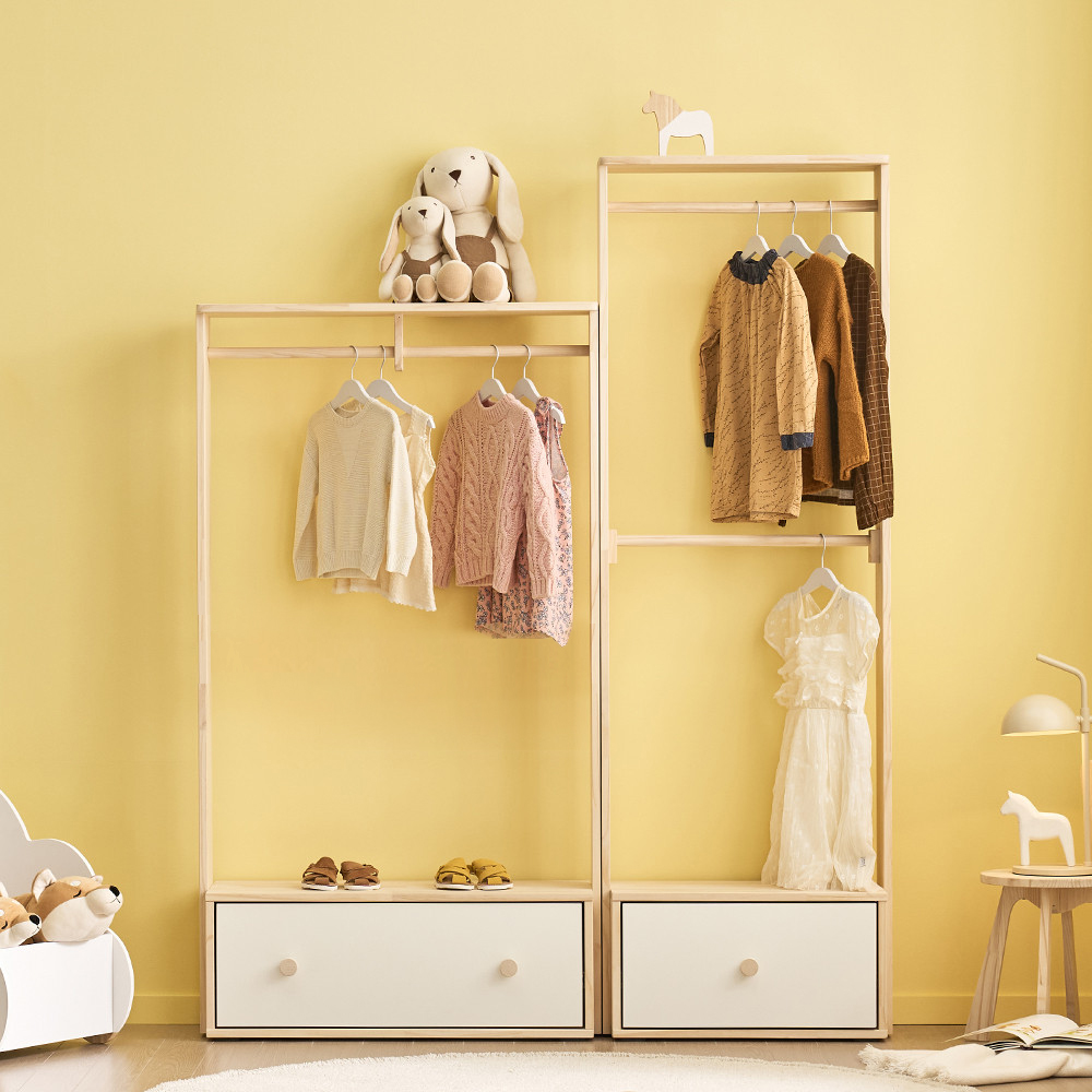 모로우드 2단 옷걸이행거 아이방 수납장 예쁜 긴옷행거 튼튼 원목행거