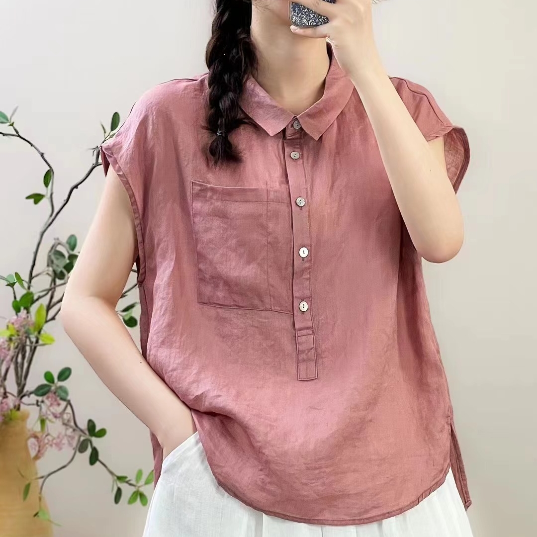 여름블라우스 모시옷 린넨블라우스 캡소매 민소매 - 상세 이미지 4