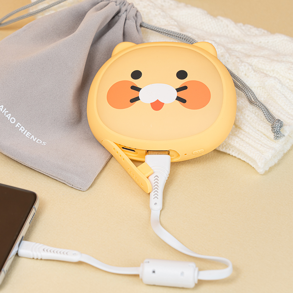카카오프렌즈 얼굴형 손난로 보조배터리 C타입 충전 5000mAh, 노란 후드 춘식이 - 상품 이미지