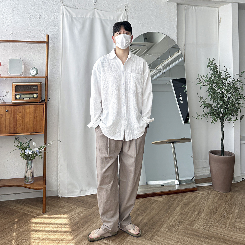 바이오 워싱 마 린넨 원턱 와이드 밴딩 바지 여름 슬랙스 팬츠 5color - 상세 이미지 2