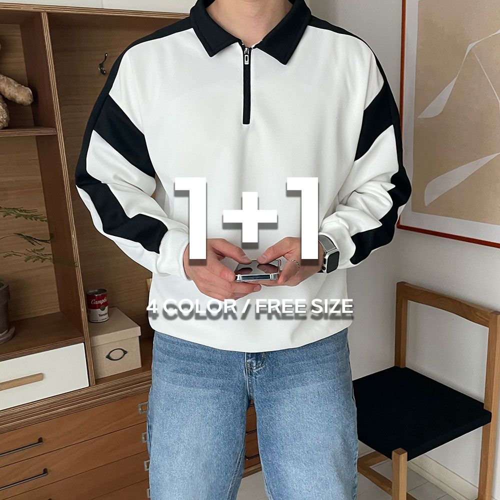 1+1 남자맨투맨 긴팔티셔츠 남성반집업 - 상세 이미지 3