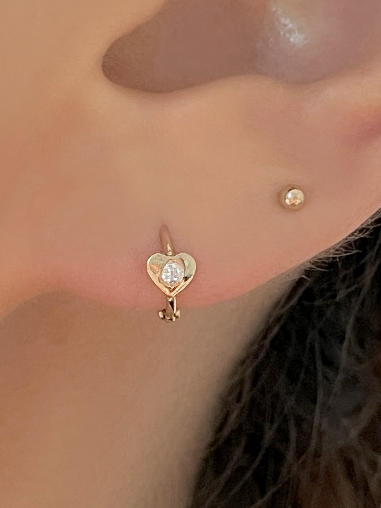 14k 젬마 하트 원터치 링귀걸이 - 데일리 미니 심플 링피어싱 - 상세 이미지 2