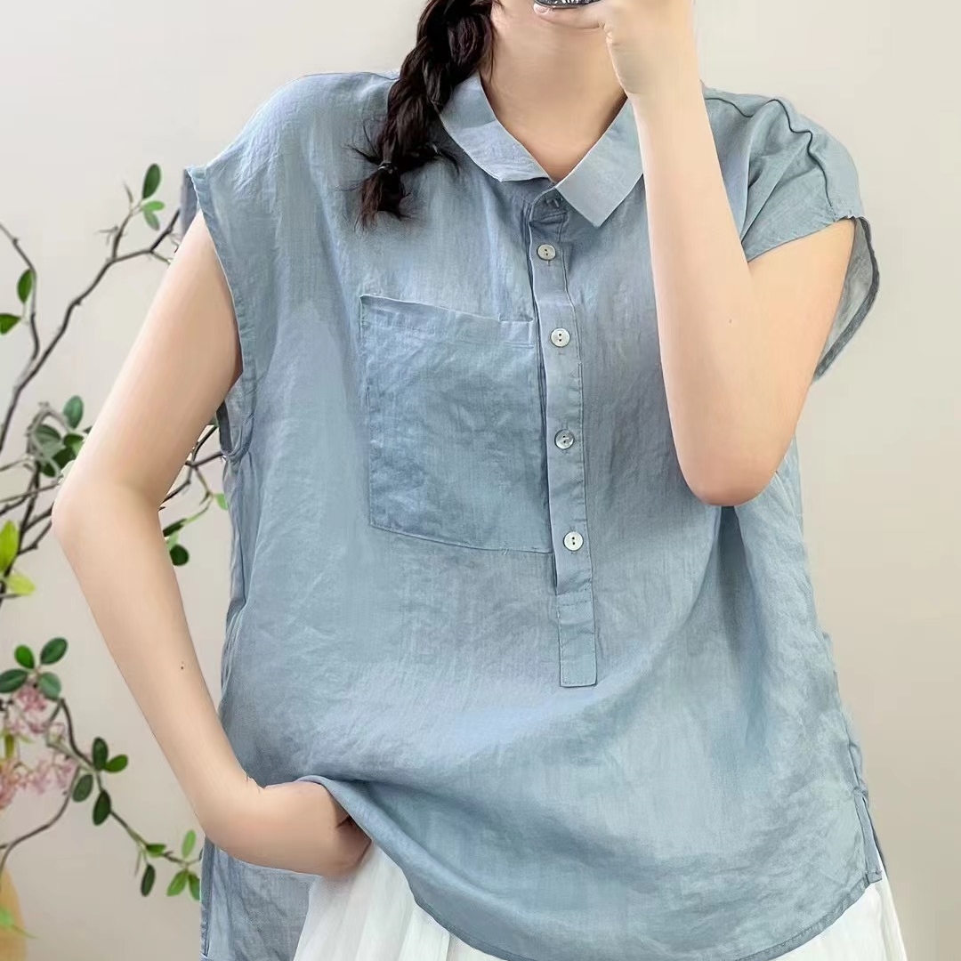 여름블라우스 모시옷 린넨블라우스 캡소매 민소매 - 메인 이미지