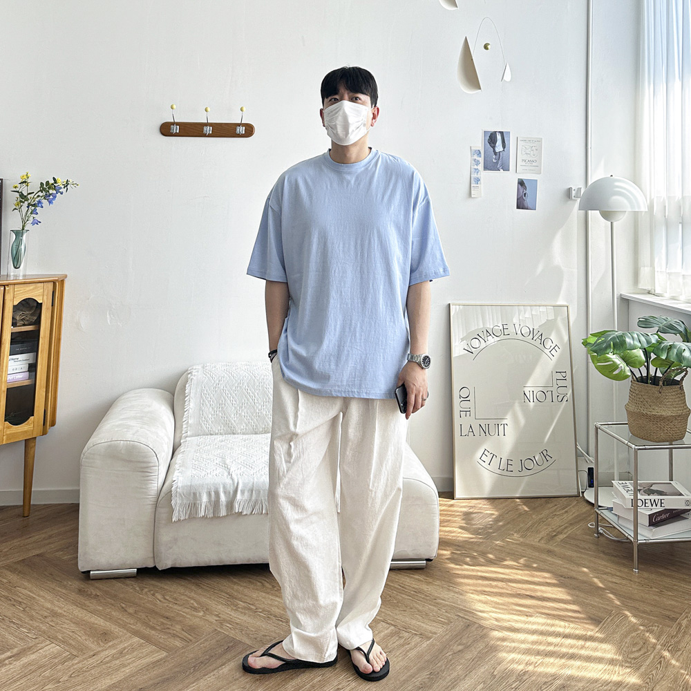 바이오 워싱 마 린넨 원턱 와이드 밴딩 바지 여름 슬랙스 팬츠 5color - 상세 이미지 4