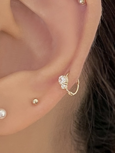 14k 벨라 큐빅 원터치 링귀걸이 - 데일리 심플 미니 큐빅 링피어싱 - 상품 이미지