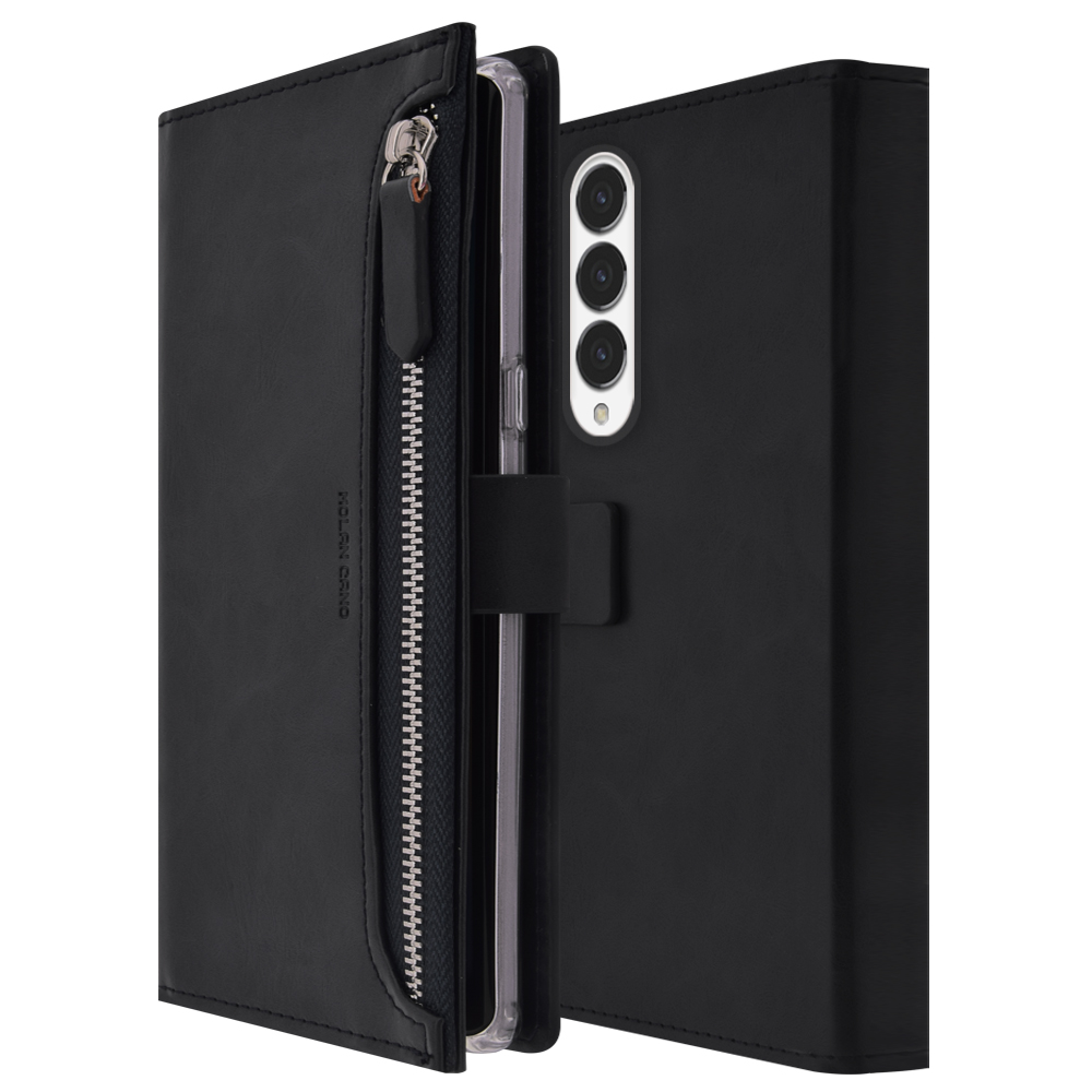 갤럭시 Z폴드6 지갑형 가죽 다이어리 힌지보호 핸드폰 케이스 네이비 - 상품 이미지