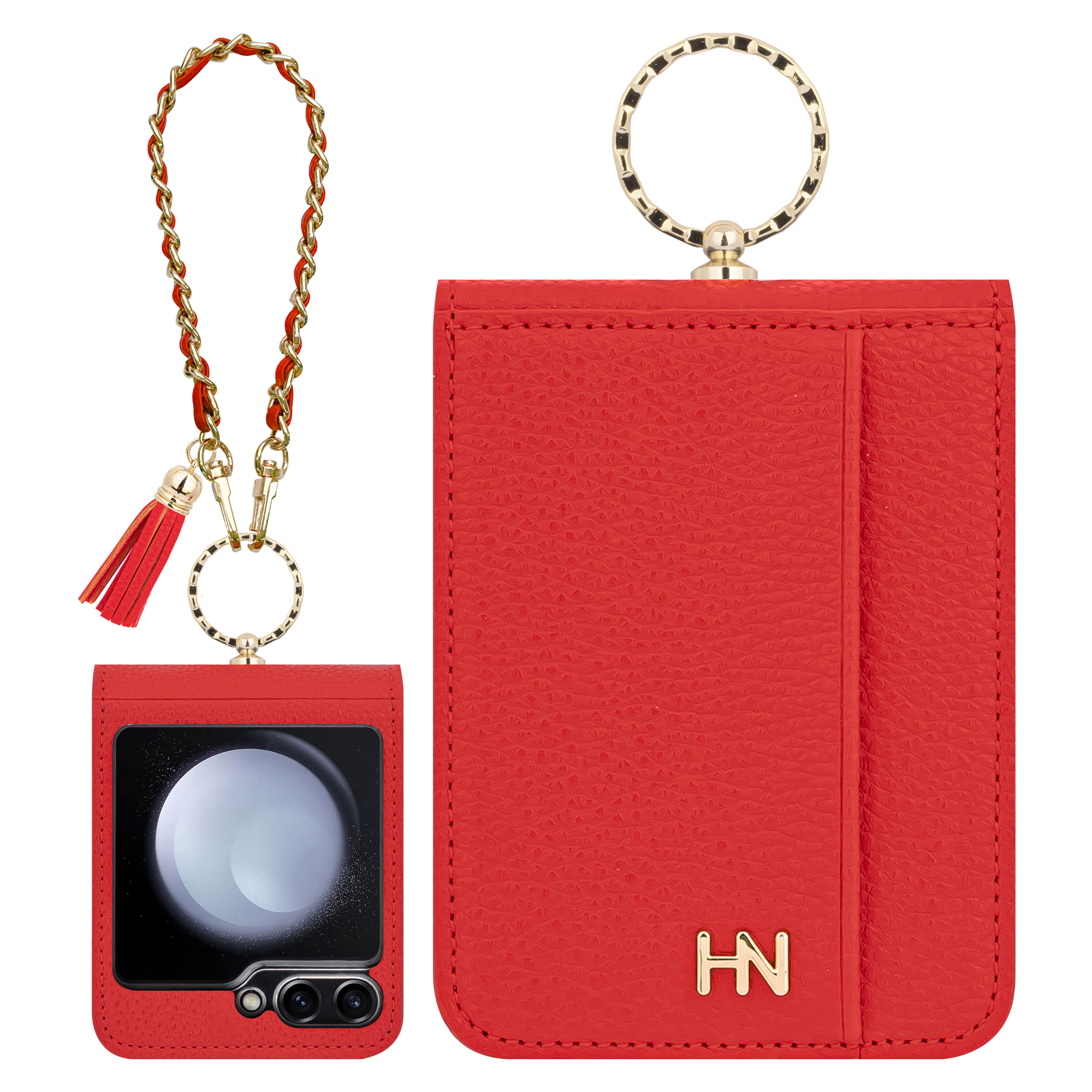 갤럭시 Z플립6 플립7fe 스트랩 가죽 카드 수납 링 다이어리 휴대폰 케이스 레드 - 상세 이미지 3