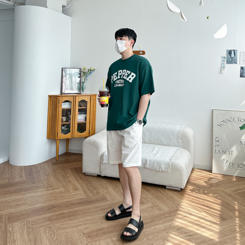 남자 러프 린넨 워싱 원턱 와이드 스판 밴딩 5부 반바지 5color - 상세 이미지 2