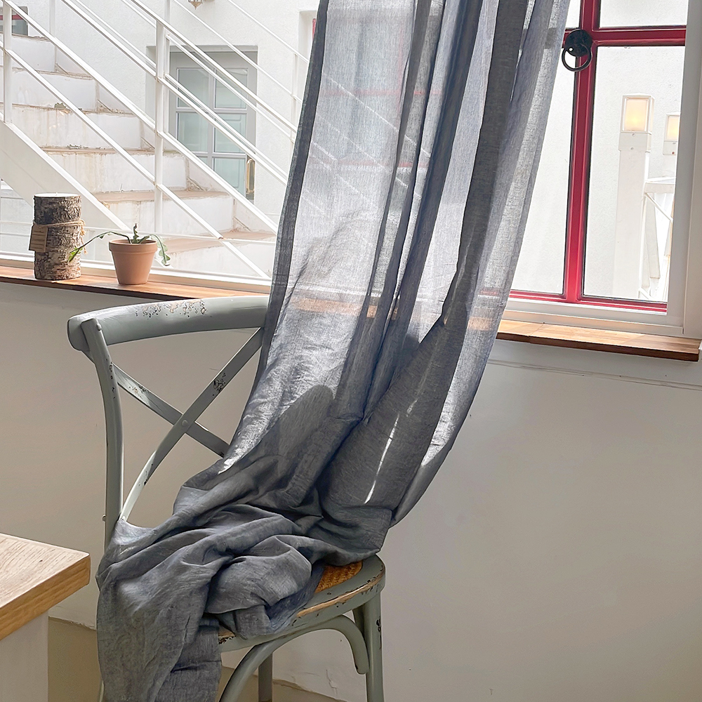 챠콜 시어 비침 볼륨 린넨 핀커튼 속커튼