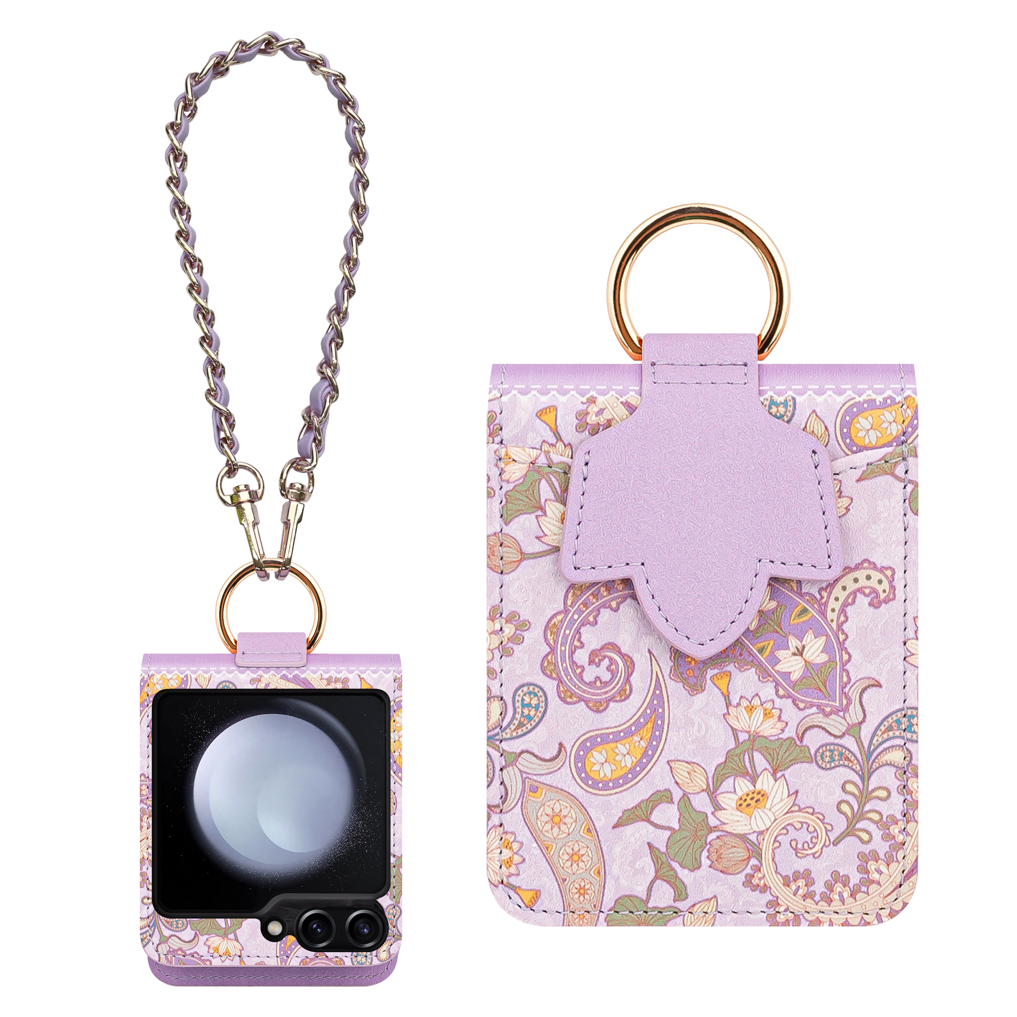 카루소 페이즐리 지퍼 지갑형 가죽 지갑 다이어리 케이스 라벤더, 갤럭시Z 플립6