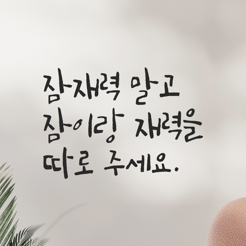 인테리어 포인트 그래픽 캘리그라피 레터링 스티커 잠재력 말고 잠이랑 재력을 따로 주세요 LC-073S 검정 이미지 7