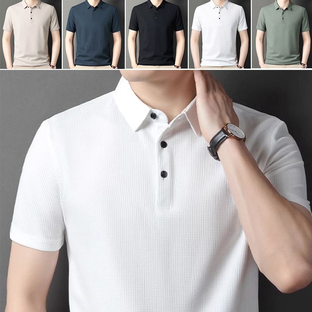 남성 쿨링 카라티 여름 남자 반팔 와플 무지 통기성 반팔티 - 상품 이미지