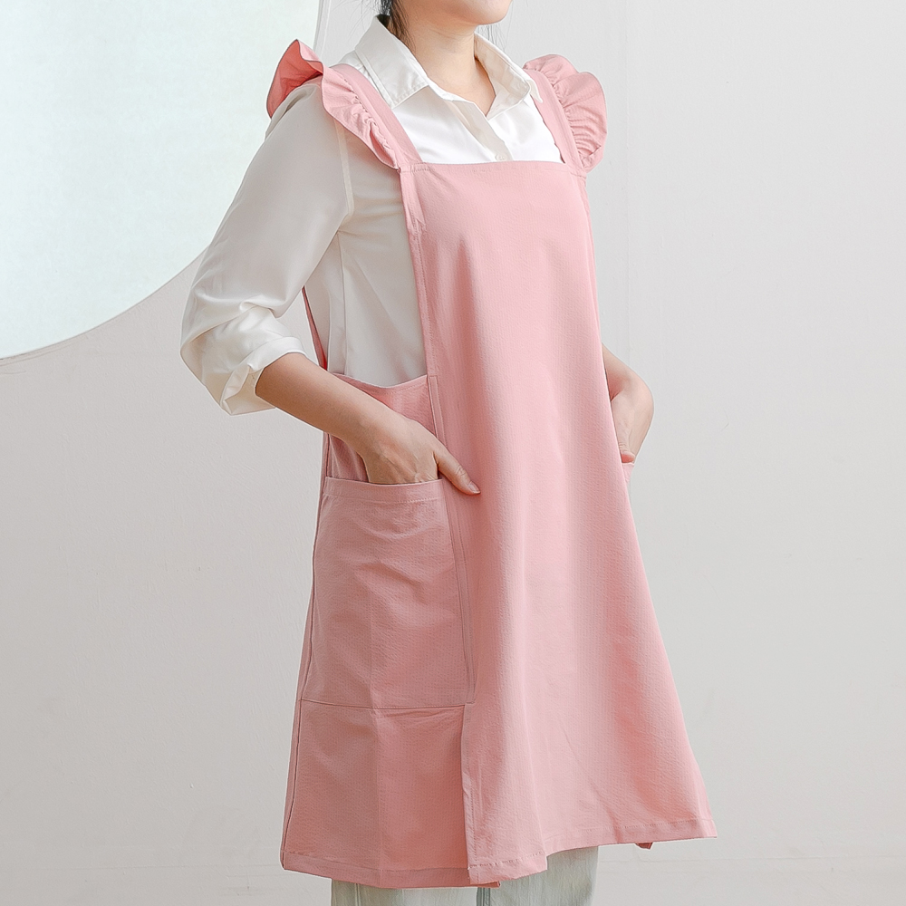 데코에버 숄더 프릴 옆주머니형 원피스앞치마 어린이집 교사앞치마 빅사이즈