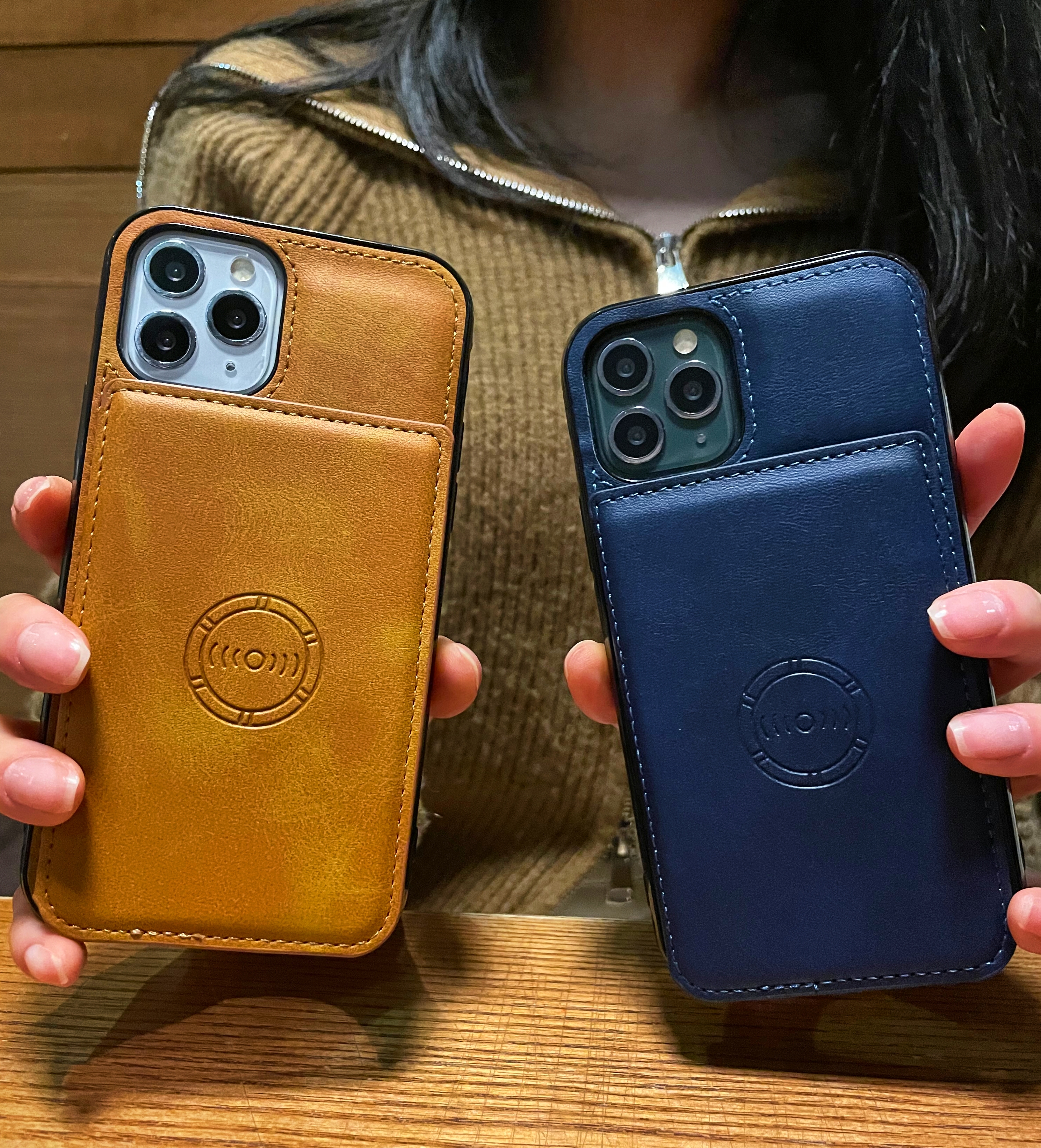 카드 케이스 가죽 지갑 범퍼 카메라보호 다크블루, 아이폰12미니 - 상세 이미지 4