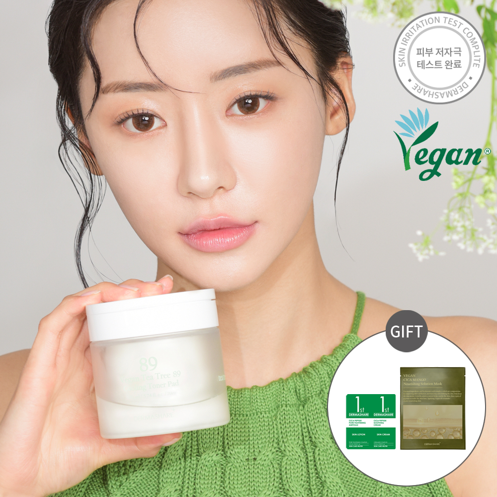 비건 더마쉐어 티트리 89% 쿨링 진정 수딩 트러블 케어 필링 토너 패드 70매170mL - 상세 이미지 2