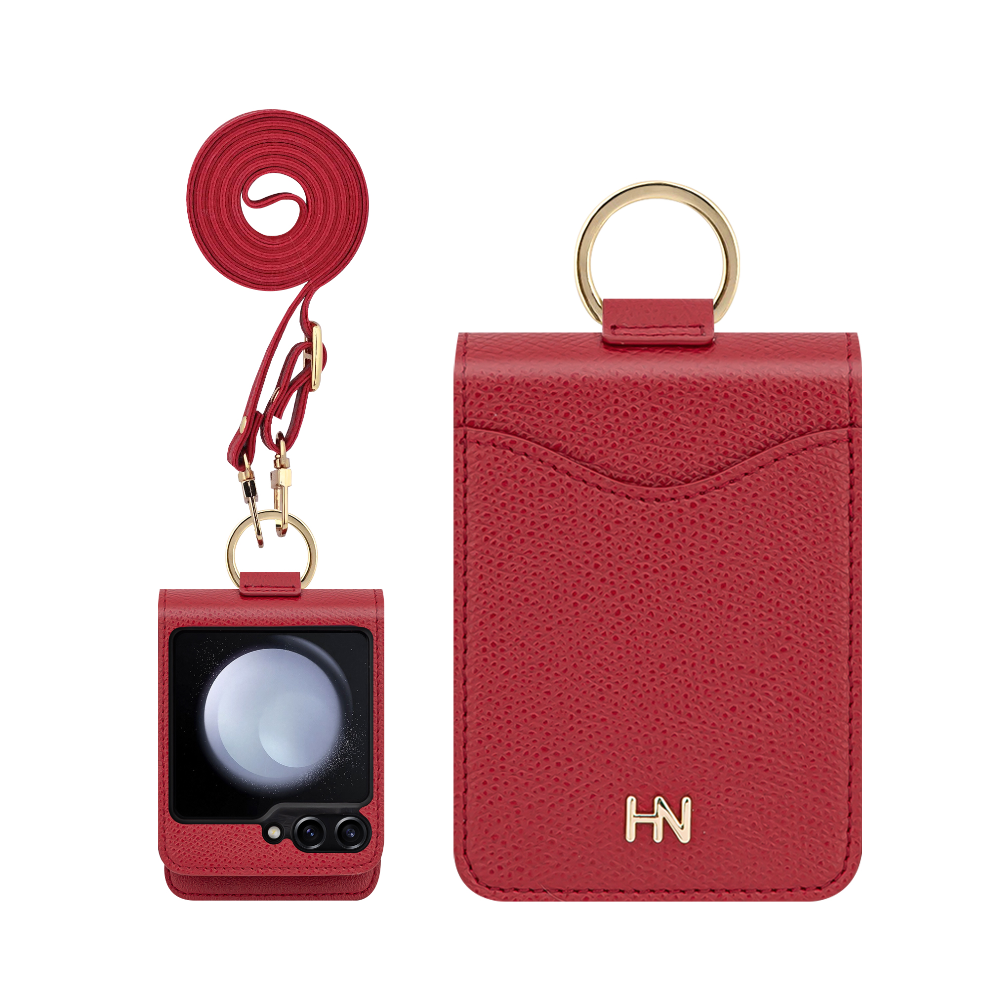 갤럭시 Z플립6 플립7fe 하나 웨이브 포켓 링 카드 수납 다이어리 휴대폰 케이스 레드 - 상세 이미지 3