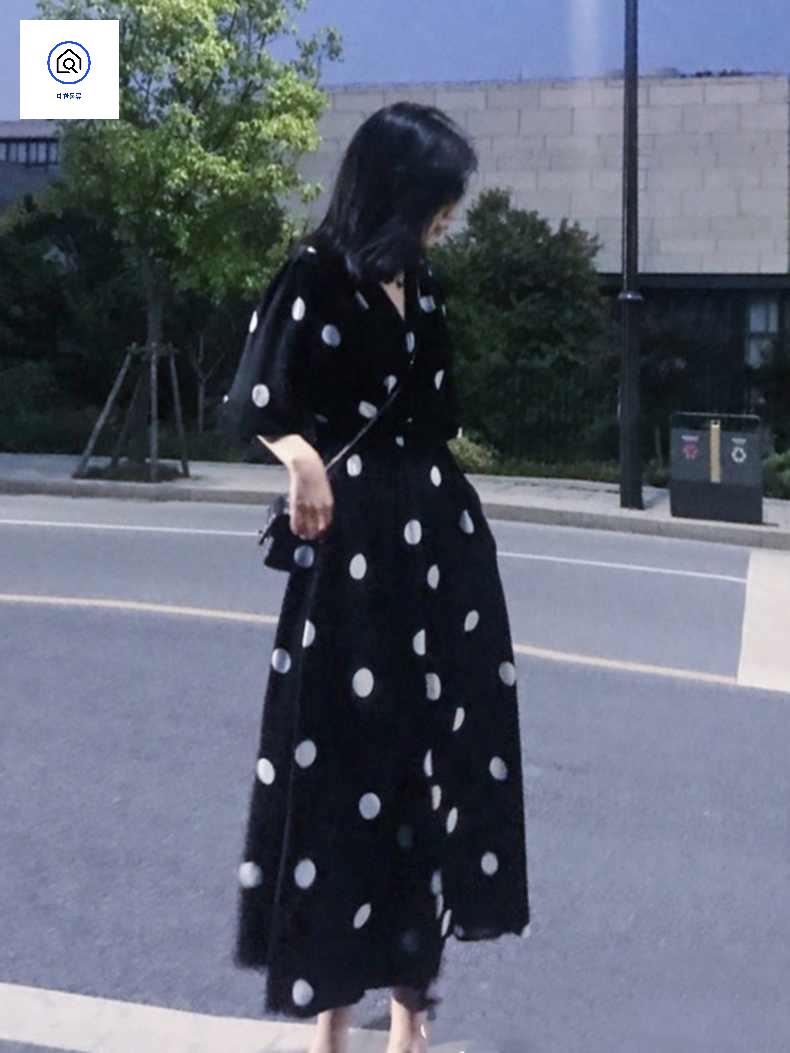 빈티지 쉬폰 도트 여름 원피스 땡땡이원피스 스커트 미디엄 날씬 - 상세 이미지 4