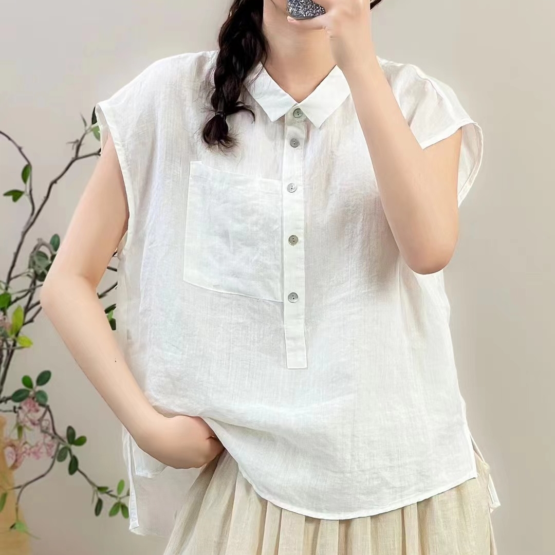 여름블라우스 모시옷 린넨블라우스 캡소매 민소매 - 상세 이미지 3