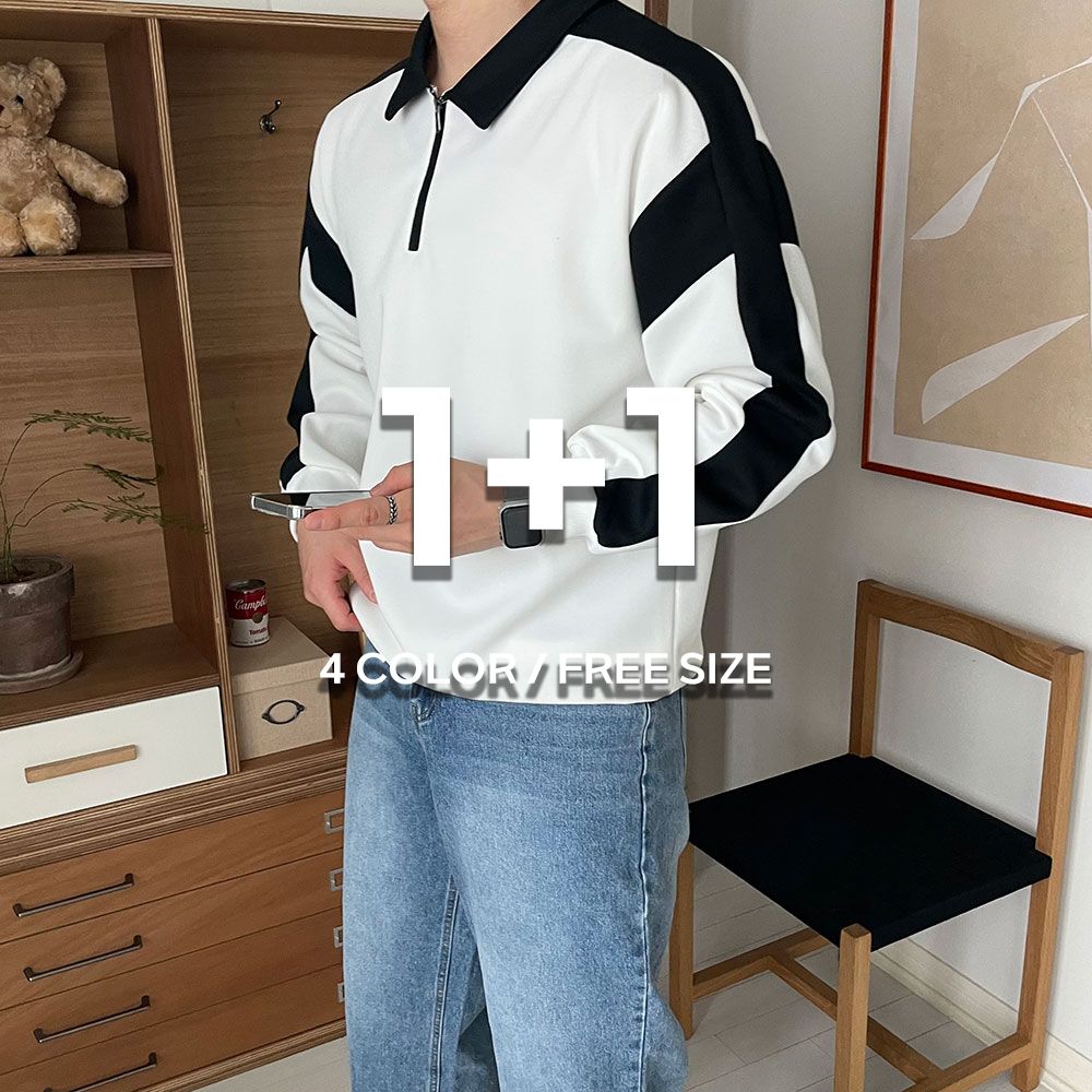 1+1 남자맨투맨 긴팔티셔츠 남성반집업 - 상품 이미지