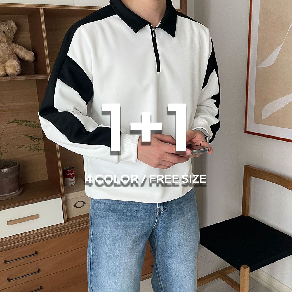 1+1 남자맨투맨 긴팔티셔츠 남성반집업 - 상세 이미지 2