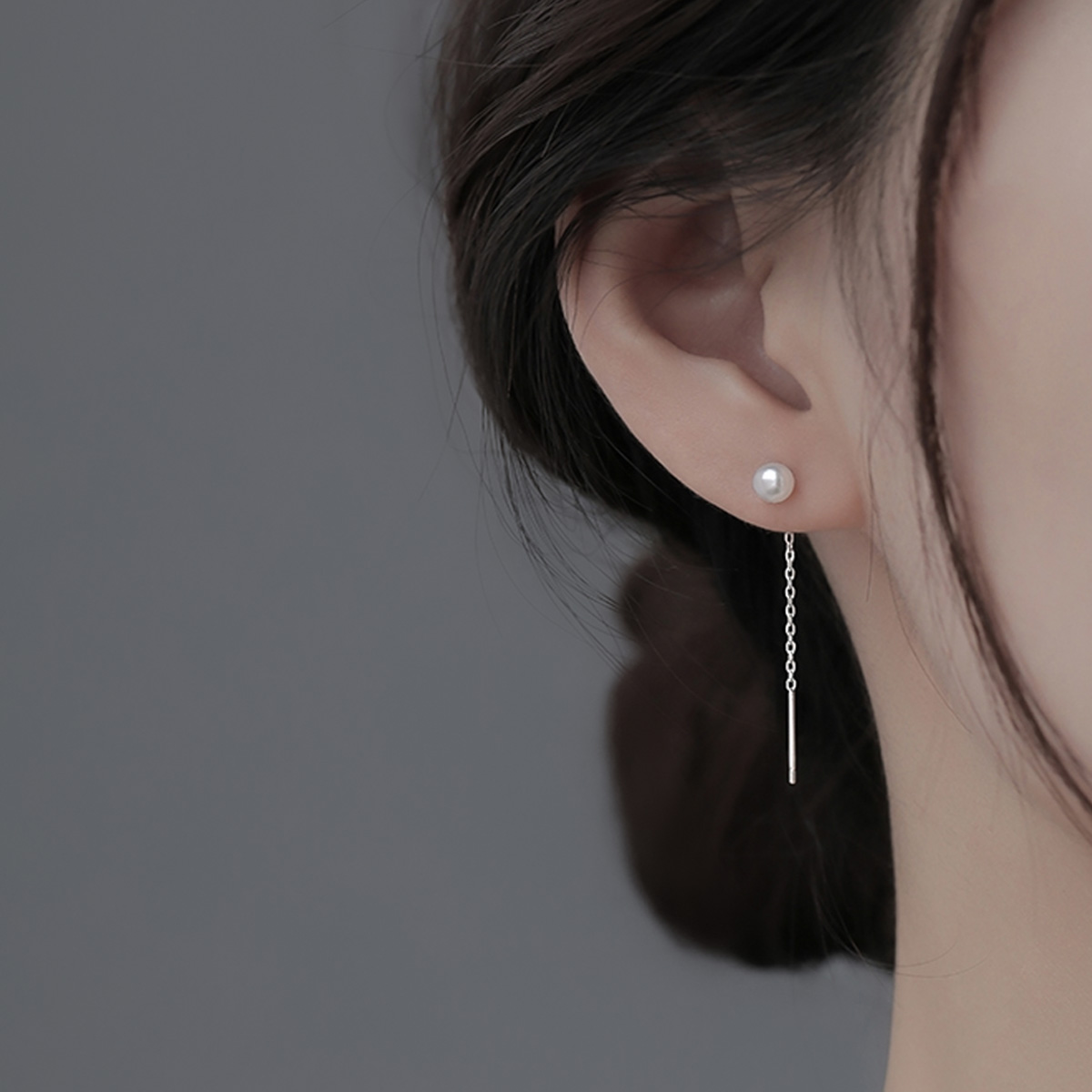 미니 실버침 진주 드롭 귀걸이 [실버] N376 - 상품 이미지