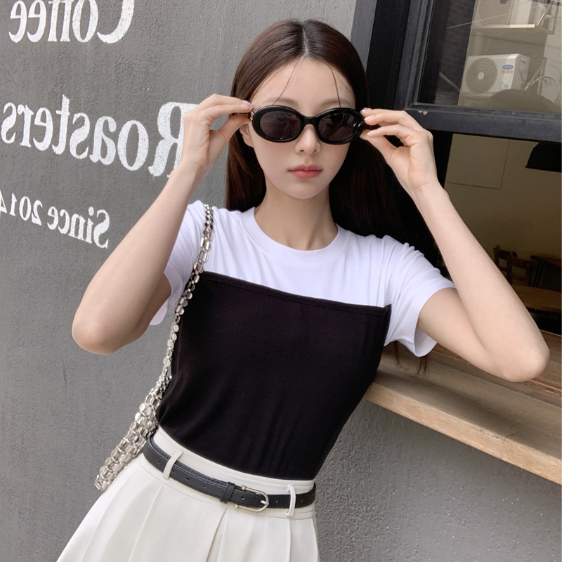아이빈 배색 골지 반팔 티셔츠 ts4115 - 상세 이미지 4