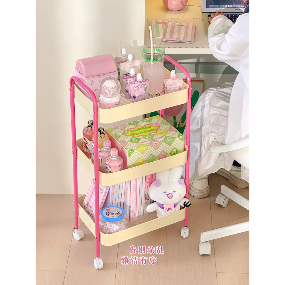 핑크트롤리 철제 웨건 간식 이동식 카트 수납 3단 선반 보관랙 다층 보관 - 상세 이미지 5