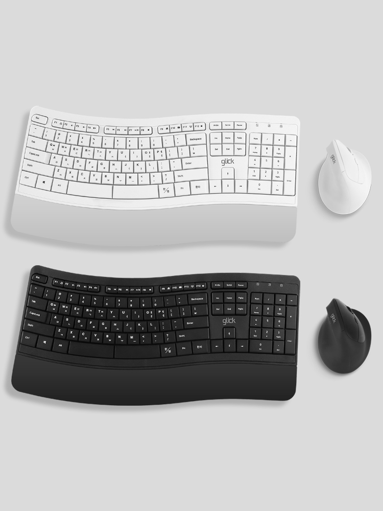 지클릭커 오피스프로 에르고M 인체공학 무선 키보드 마우스 세트 EMK100 화이트