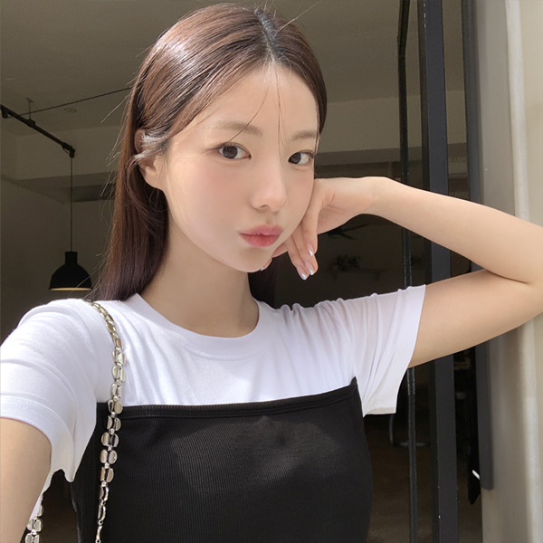 아이빈 배색 골지 반팔 티셔츠 ts4115 - 상품 이미지