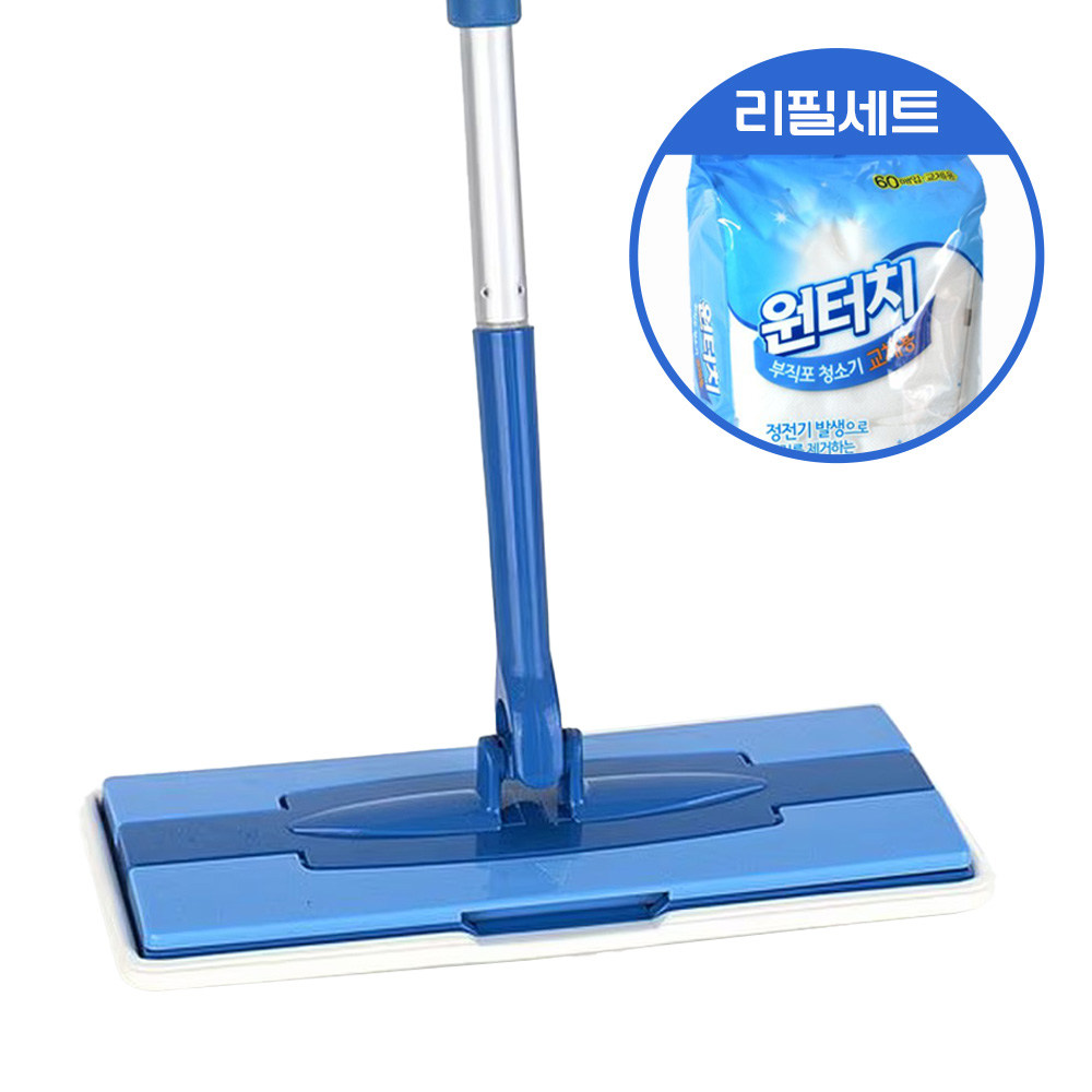 원터치 부직포 청소기 밀대 1개 + 리필 60매 세트 청소포 막대 걸레 - 상품 이미지