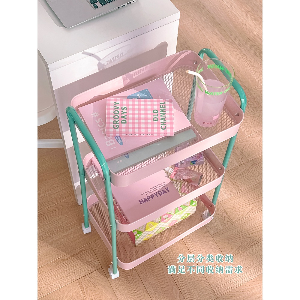 핑크트롤리 철제 웨건 간식 이동식 카트 수납 3단 선반 보관랙 다층 보관 - 상세 이미지 3