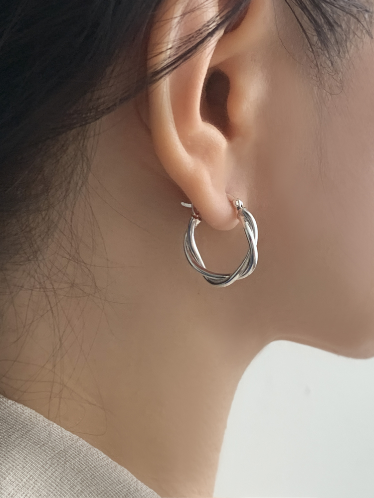 셀프러브 로프 후프링 - 925 실버 볼드 꼬임 꽈배기 라인 링 원터치 귀걸이 20mm - 상세 이미지 2