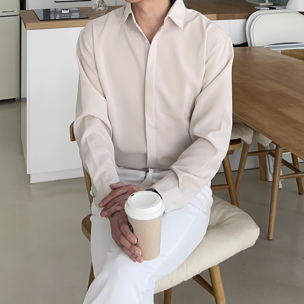 남자 셔츠 빅사이즈 구김없는 실크 정장 남방 남자 와이 셔츠 - 상세 이미지 5