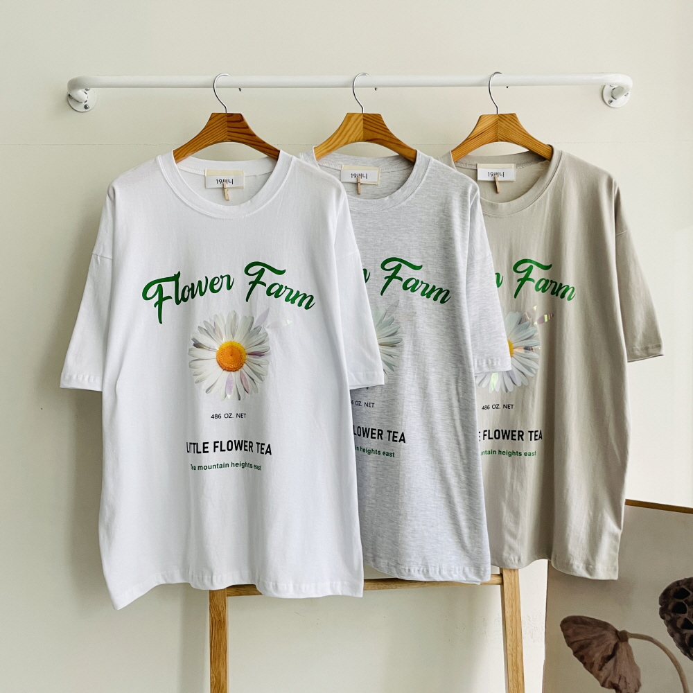 여성 반팔티 여름 플라워 프린팅 나염 오버핏 박스 반팔 티셔츠